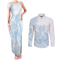 Polynesian Tribal Plumeria Lotu Tamaiti Couples Matching Tank Maxi Dress and Long Sleeve Button Shirt Pastel Sky Blue LT9 Blue - Polynesian Pride