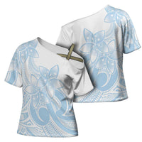 Polynesian Tribal Plumeria Lotu Tamaiti Cross Shoulder Shirt Pastel Sky Blue LT9 - Polynesian Pride