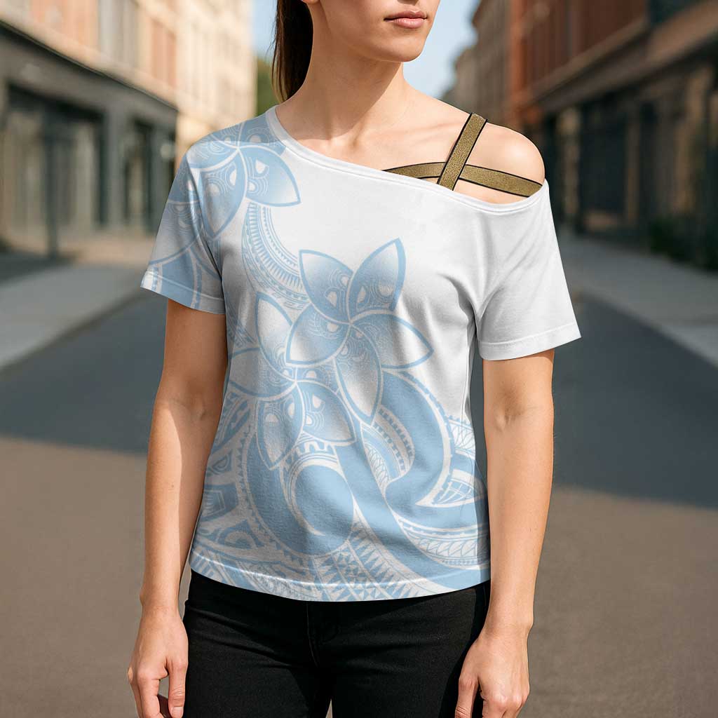 Polynesian Tribal Plumeria Lotu Tamaiti Cross Shoulder Shirt Pastel Sky Blue LT9 - Polynesian Pride