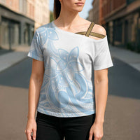 Polynesian Tribal Plumeria Lotu Tamaiti Cross Shoulder Shirt Pastel Sky Blue LT9 - Polynesian Pride