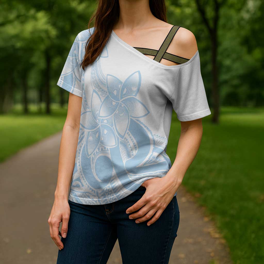 Polynesian Tribal Plumeria Lotu Tamaiti Cross Shoulder Shirt Pastel Sky Blue LT9 - Polynesian Pride