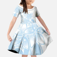 Polynesian Tribal Plumeria Lotu Tamaiti Family Matching Off The Shoulder Long Sleeve Dress and Hawaiian Shirt Pastel Sky Blue LT9 Daughter's Dress Blue - Polynesian Pride