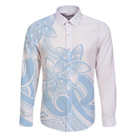 Polynesian Tribal Plumeria Lotu Tamaiti Family Matching Off The Shoulder Long Sleeve Dress and Hawaiian Shirt Pastel Sky Blue LT9 Dad's Shirt - Long Sleeve Blue - Polynesian Pride