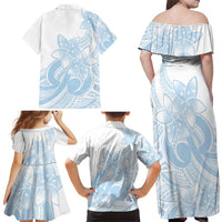 Polynesian Tribal Plumeria Lotu Tamaiti Family Matching Off Shoulder Maxi Dress and Hawaiian Shirt Pastel Sky Blue LT9 - Polynesian Pride