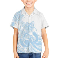 Polynesian Tribal Plumeria Lotu Tamaiti Family Matching Off Shoulder Short Dress and Hawaiian Shirt Pastel Sky Blue LT9 Son's Shirt Blue - Polynesian Pride