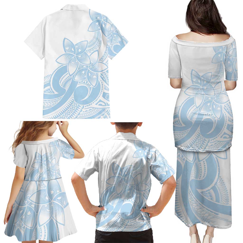 Polynesian Tribal Plumeria Lotu Tamaiti Family Matching Puletasi and Hawaiian Shirt Pastel Sky Blue LT9 - Polynesian Pride