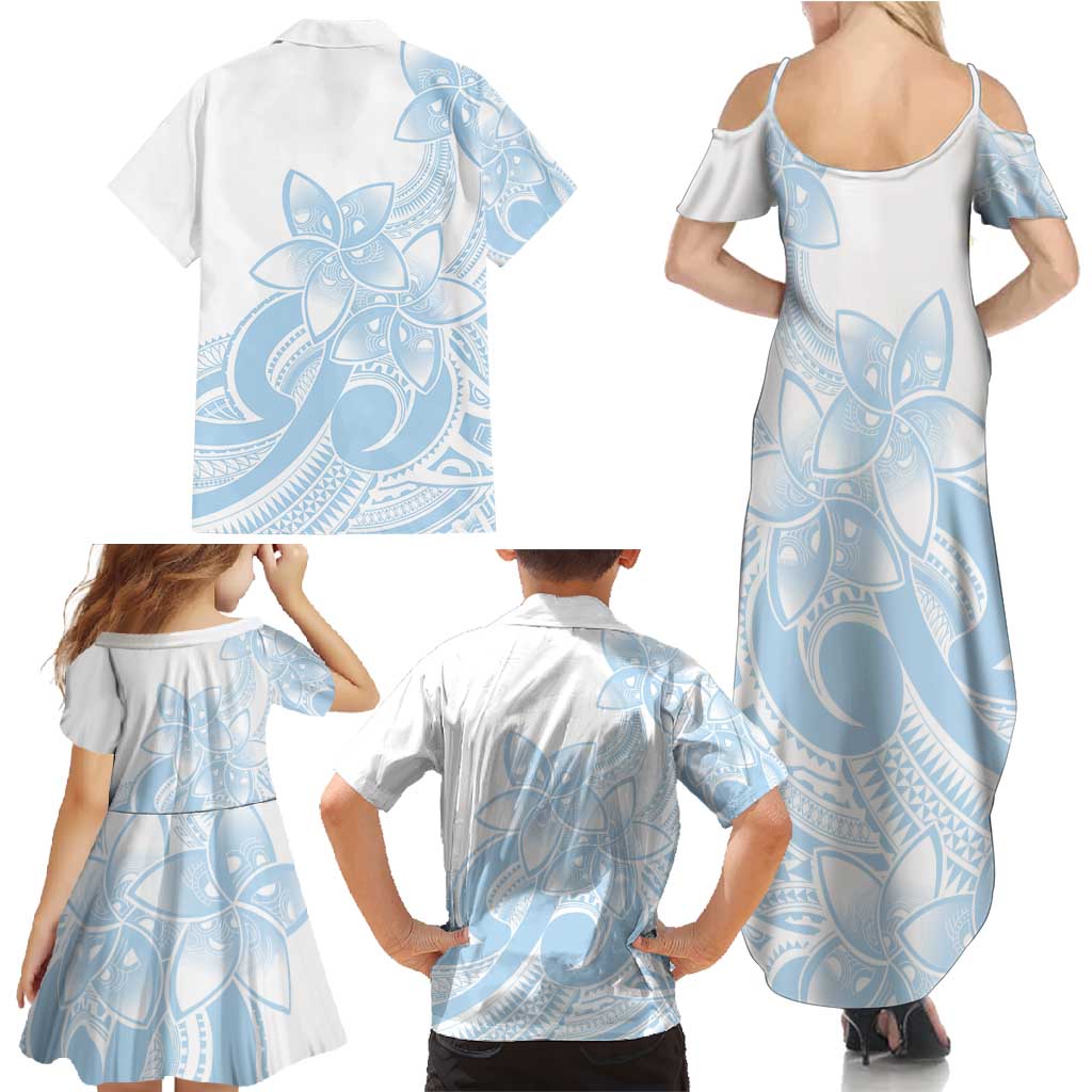 Polynesian Tribal Plumeria Lotu Tamaiti Family Matching Summer Maxi Dress and Hawaiian Shirt Pastel Sky Blue LT9 - Polynesian Pride