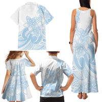 Polynesian Tribal Plumeria Lotu Tamaiti Family Matching Tank Maxi Dress and Hawaiian Shirt Pastel Sky Blue LT9 - Polynesian Pride