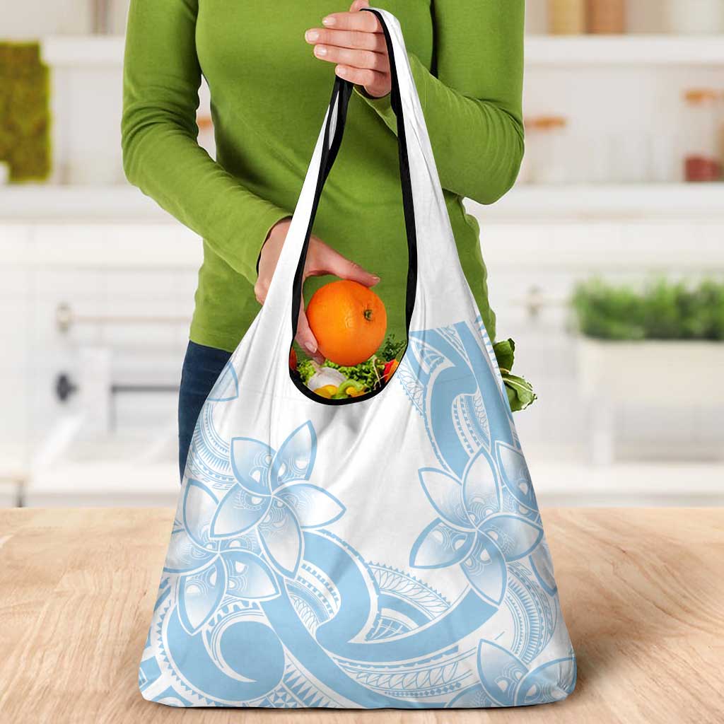 Polynesian Tribal Plumeria Lotu Tamaiti Grocery Bag Pastel Sky Blue - Polynesian Pride