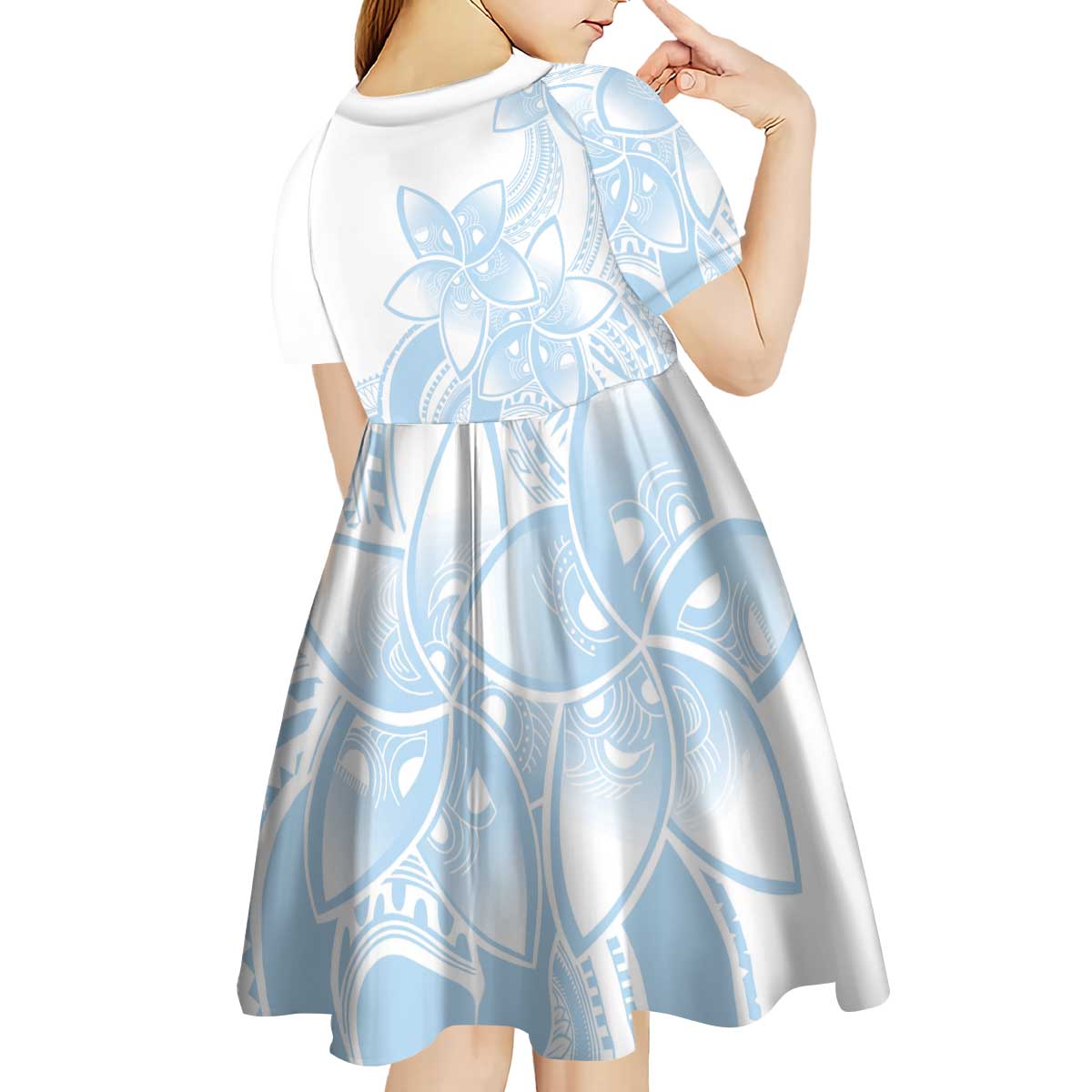 Polynesian Tribal Plumeria Lotu Tamaiti Kid Short Sleeve Dress Pastel Sky Blue LT9 - Polynesian Pride