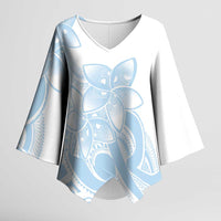 Polynesian Tribal Plumeria Lotu Tamaiti Kimono Sleeve Blouse Pastel Sky Blue LT9 Female Blue - Polynesian Pride