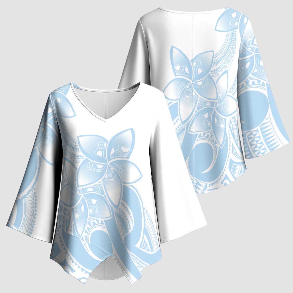 Polynesian Tribal Plumeria Lotu Tamaiti Kimono Sleeve Blouse Pastel Sky Blue LT9 - Polynesian Pride