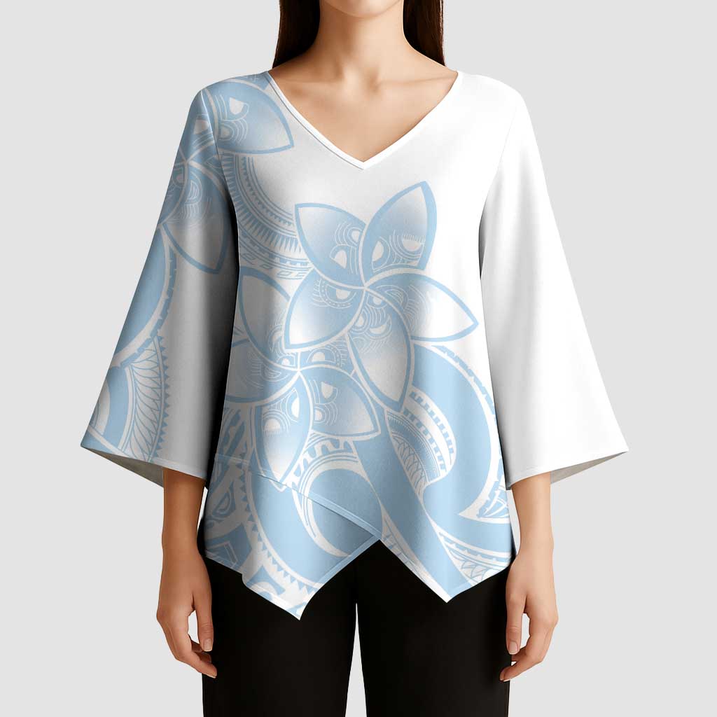 Polynesian Tribal Plumeria Lotu Tamaiti Kimono Sleeve Blouse Pastel Sky Blue LT9 - Polynesian Pride