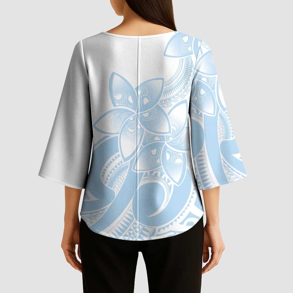 Polynesian Tribal Plumeria Lotu Tamaiti Kimono Sleeve Blouse Pastel Sky Blue LT9 - Polynesian Pride