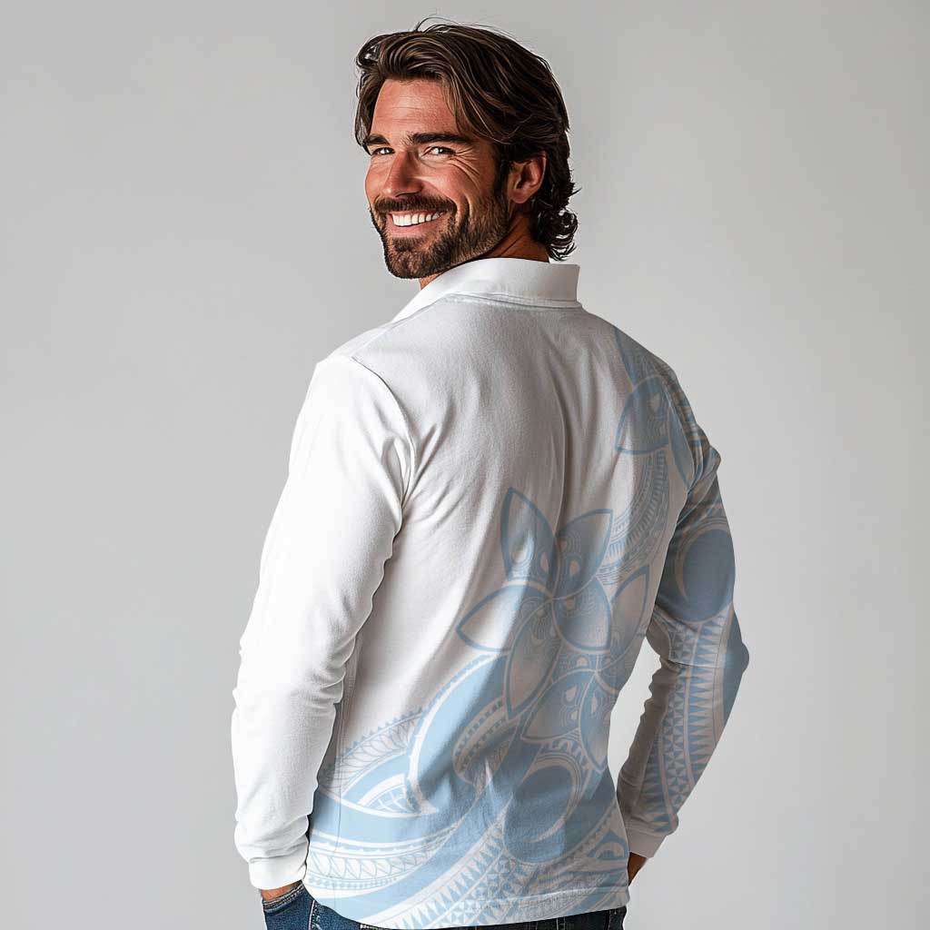 Polynesian Tribal Plumeria Lotu Tamaiti Long Sleeve Polo Shirt Pastel Sky Blue LT9 - Polynesian Pride