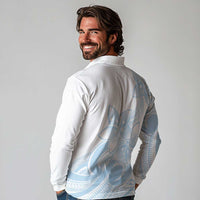 Polynesian Tribal Plumeria Lotu Tamaiti Long Sleeve Polo Shirt Pastel Sky Blue LT9 - Polynesian Pride