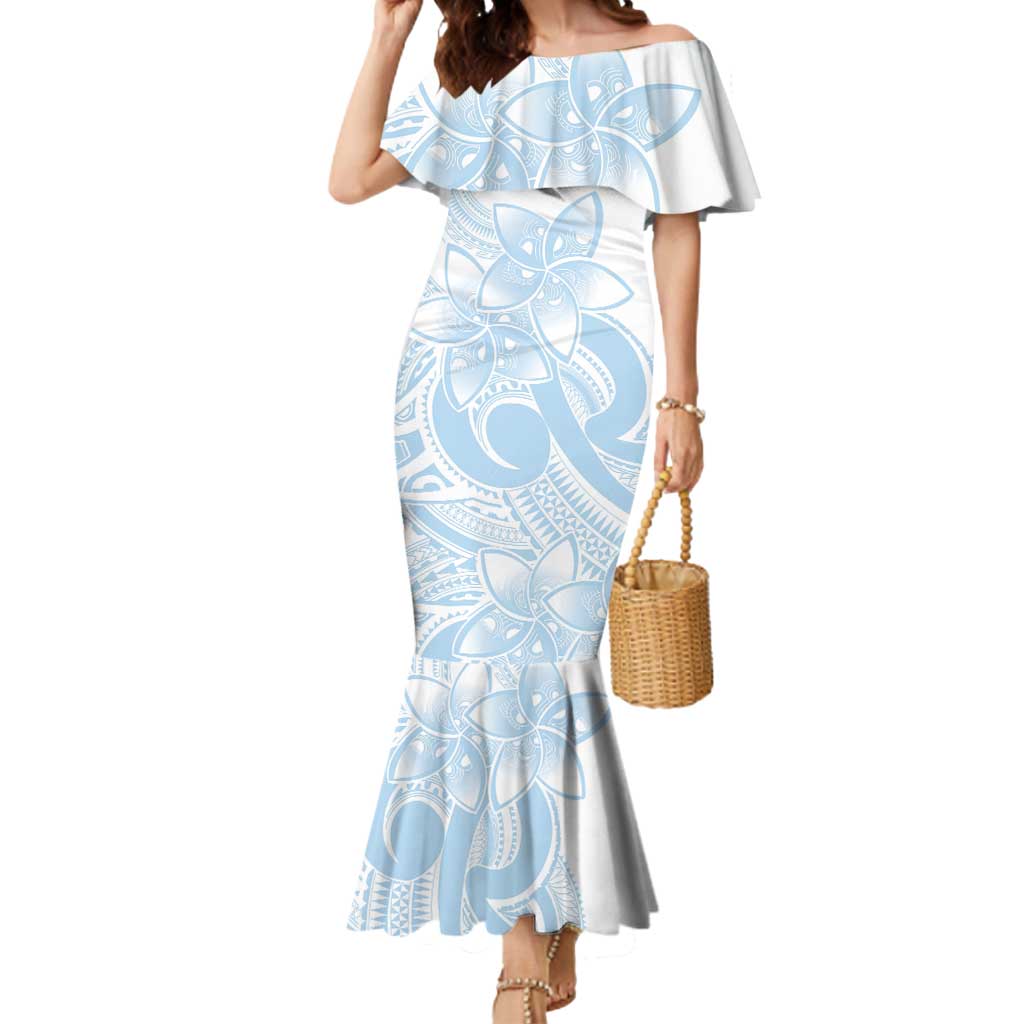 Polynesian Tribal Plumeria Lotu Tamaiti Mermaid Dress Pastel Sky Blue LT9 Women Blue - Polynesian Pride