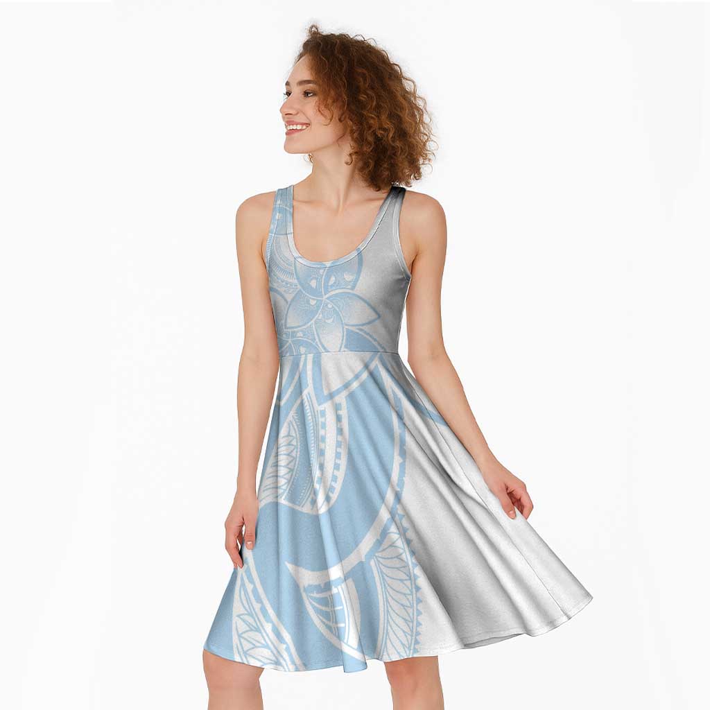 Polynesian Tribal Plumeria Lotu Tamaiti Midi Dress Pastel Sky Blue LT9 - Polynesian Pride