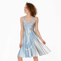 Polynesian Tribal Plumeria Lotu Tamaiti Midi Dress Pastel Sky Blue LT9 - Polynesian Pride