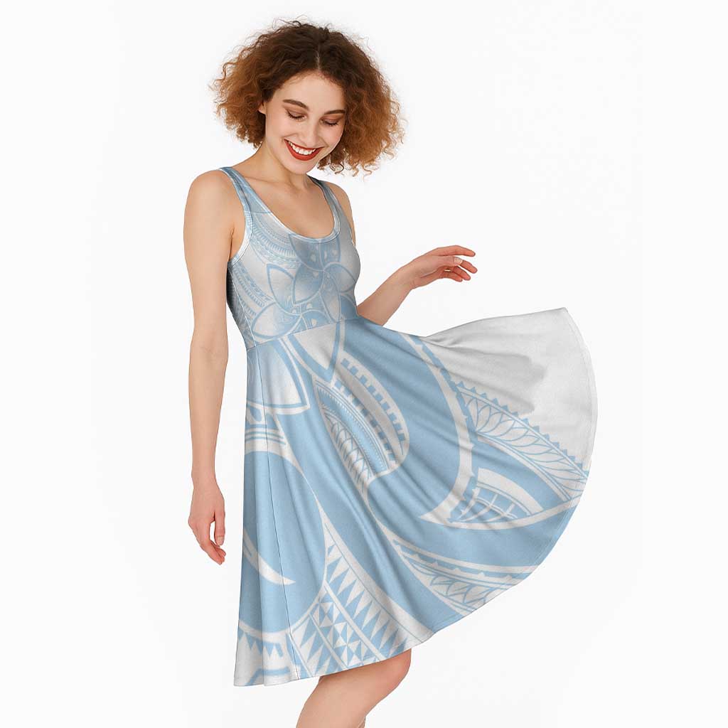 Polynesian Tribal Plumeria Lotu Tamaiti Midi Dress Pastel Sky Blue LT9 - Polynesian Pride