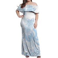 Polynesian Tribal Plumeria Lotu Tamaiti Off Shoulder Maxi Dress Pastel Sky Blue LT9 Women Blue - Polynesian Pride