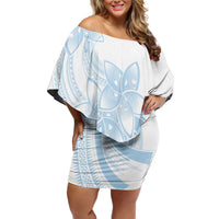 Polynesian Tribal Plumeria Lotu Tamaiti Off Shoulder Short Dress Pastel Sky Blue LT9 Women Blue - Polynesian Pride