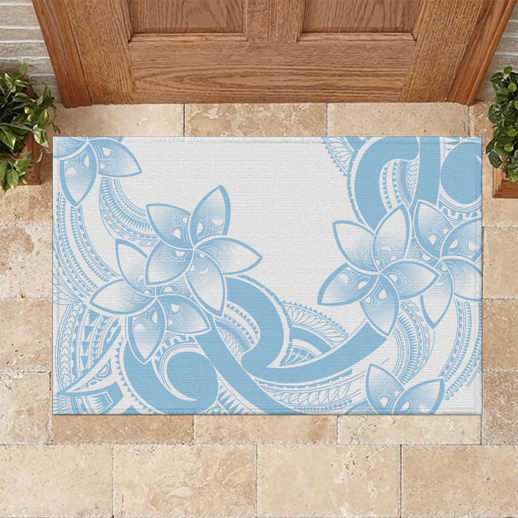 Polynesian Tribal Plumeria Lotu Tamaiti Rubber Doormat Pastel Sky Blue LT9 Blue - Polynesian Pride