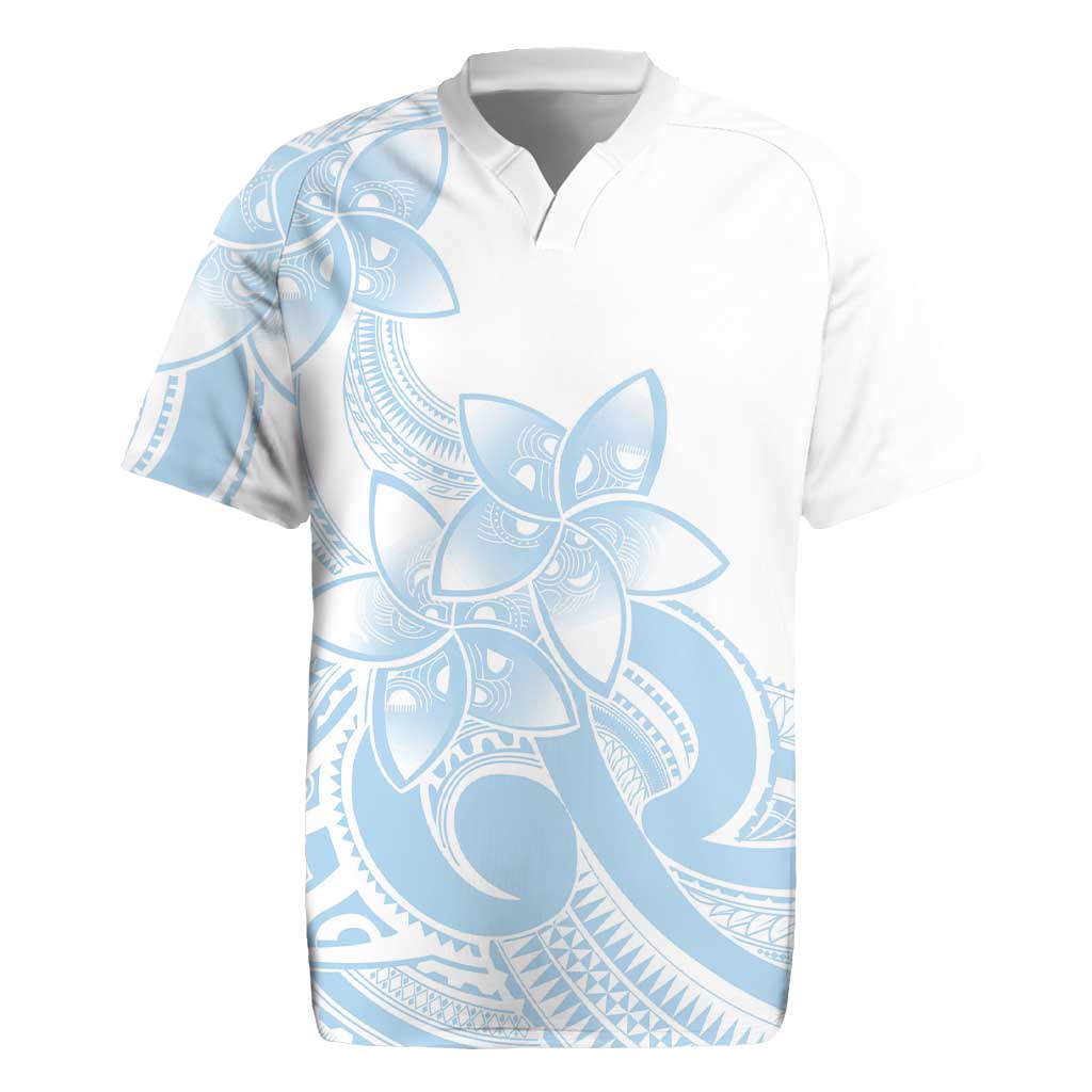 Polynesian Tribal Plumeria Lotu Tamaiti Rugby Jersey Pastel Sky Blue - Polynesian Pride