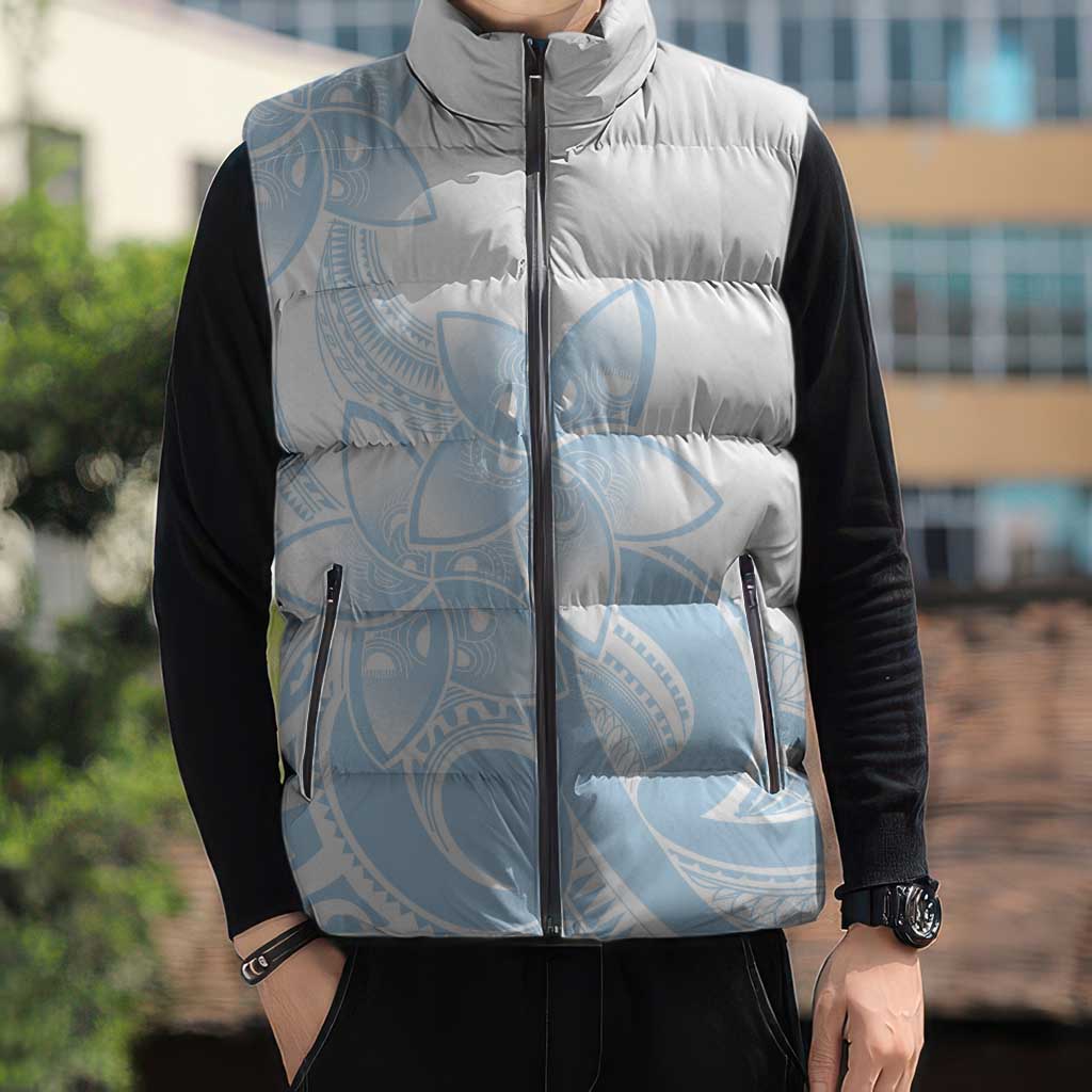 Polynesian Tribal Plumeria Lotu Tamaiti Sleeveless Puffer Jacket Pastel Sky Blue - Polynesian Pride