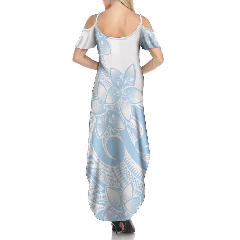 Polynesian Tribal Plumeria Lotu Tamaiti Summer Maxi Dress Pastel Sky Blue LT9 - Polynesian Pride