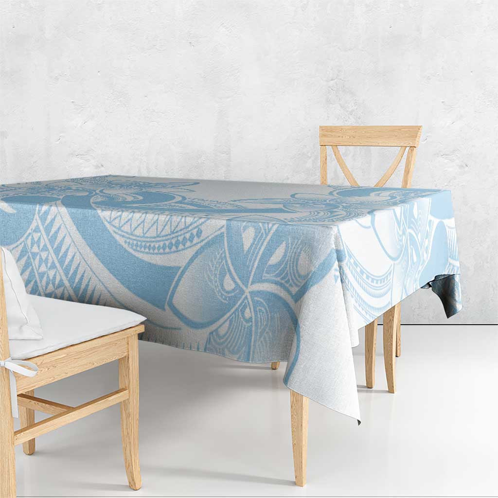 Polynesian Tribal Plumeria Lotu Tamaiti Tablecloth Pastel Sky Blue - Polynesian Pride
