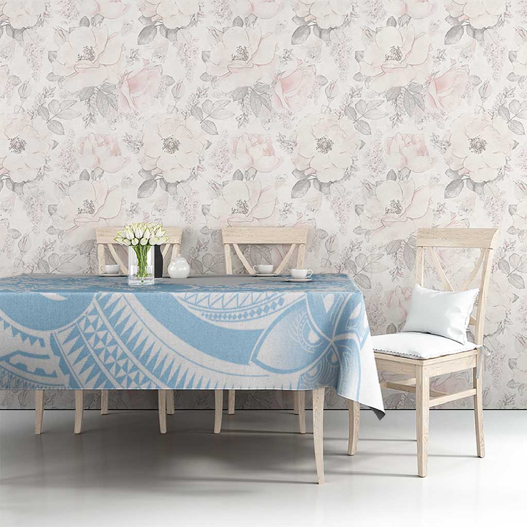Polynesian Tribal Plumeria Lotu Tamaiti Tablecloth Pastel Sky Blue - Polynesian Pride