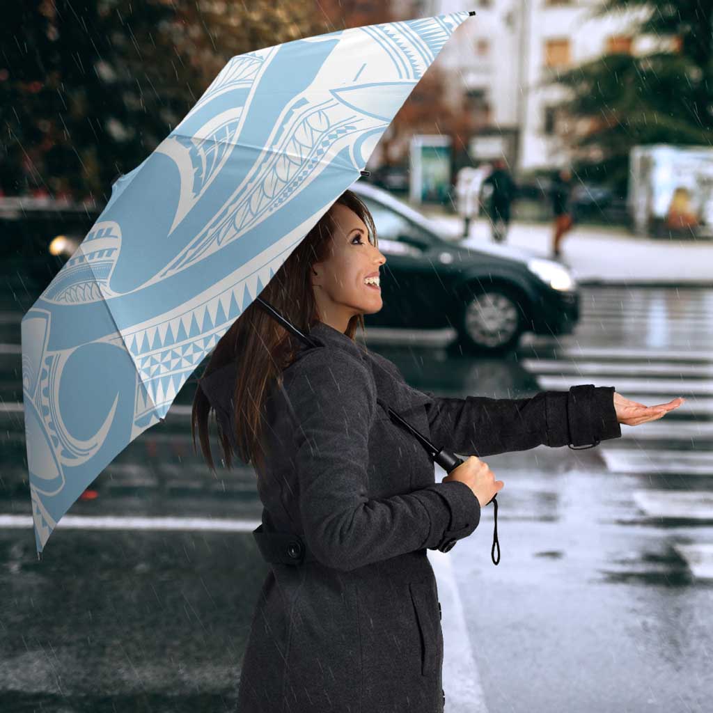 Polynesian Tribal Plumeria Lotu Tamaiti Umbrella Pastel Sky Blue - Polynesian Pride
