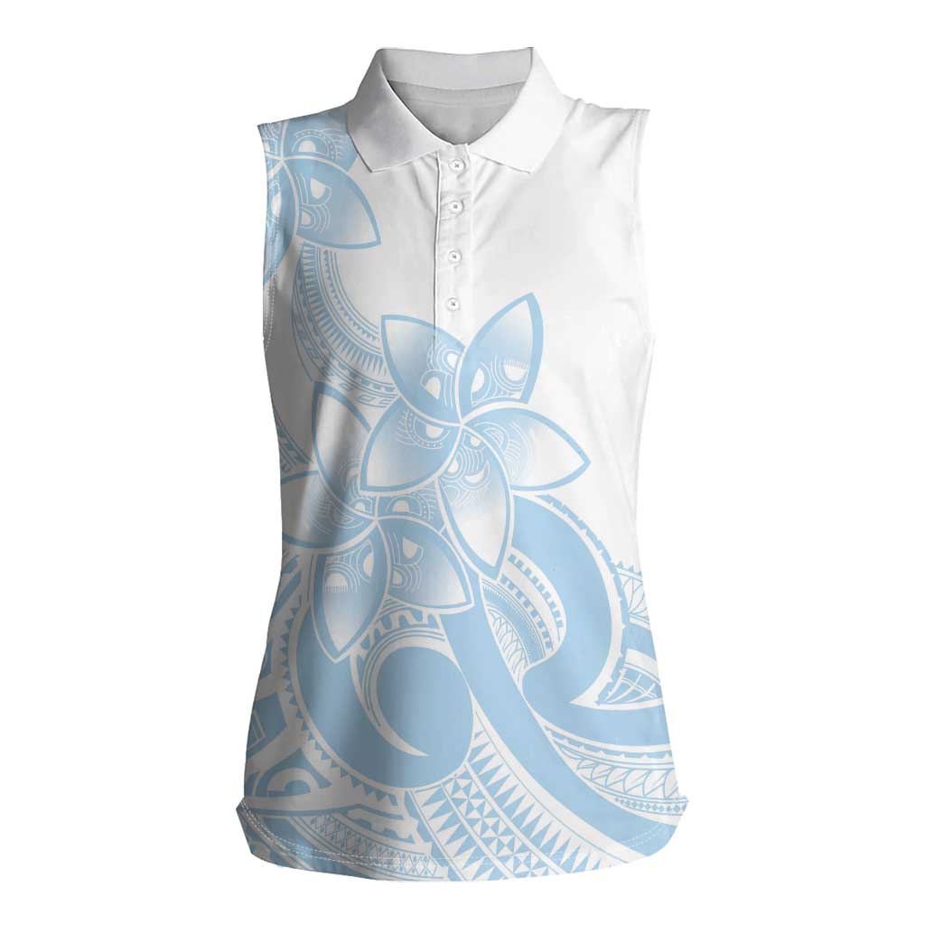 Polynesian Tribal Plumeria Lotu Tamaiti Women Sleeveless Polo Shirt Pastel Sky Blue LT9 Female Blue - Polynesian Pride