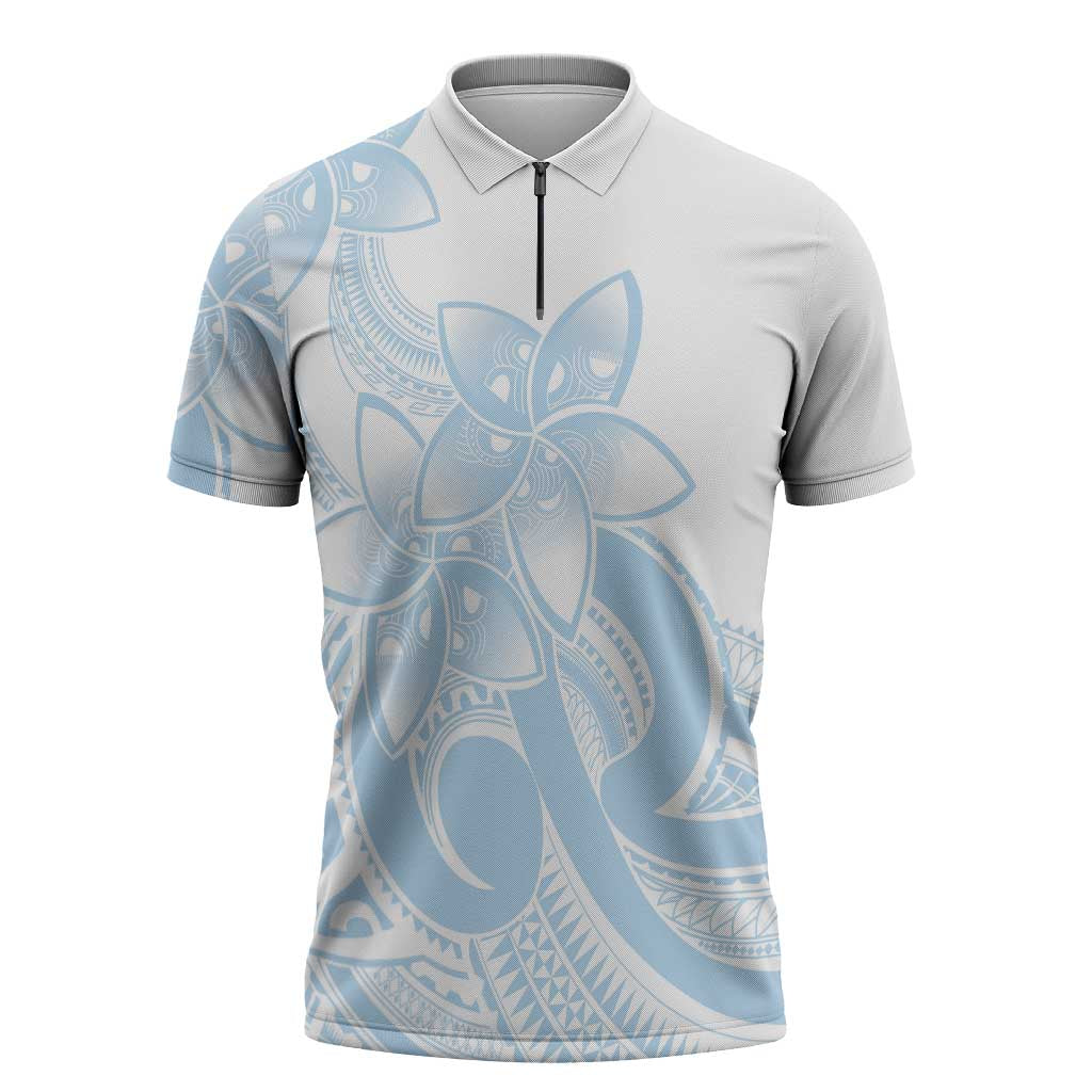 Polynesian Tribal Plumeria Lotu Tamaiti Zipper Polo Shirt Pastel Sky Blue LT9 Blue - Polynesian Pride