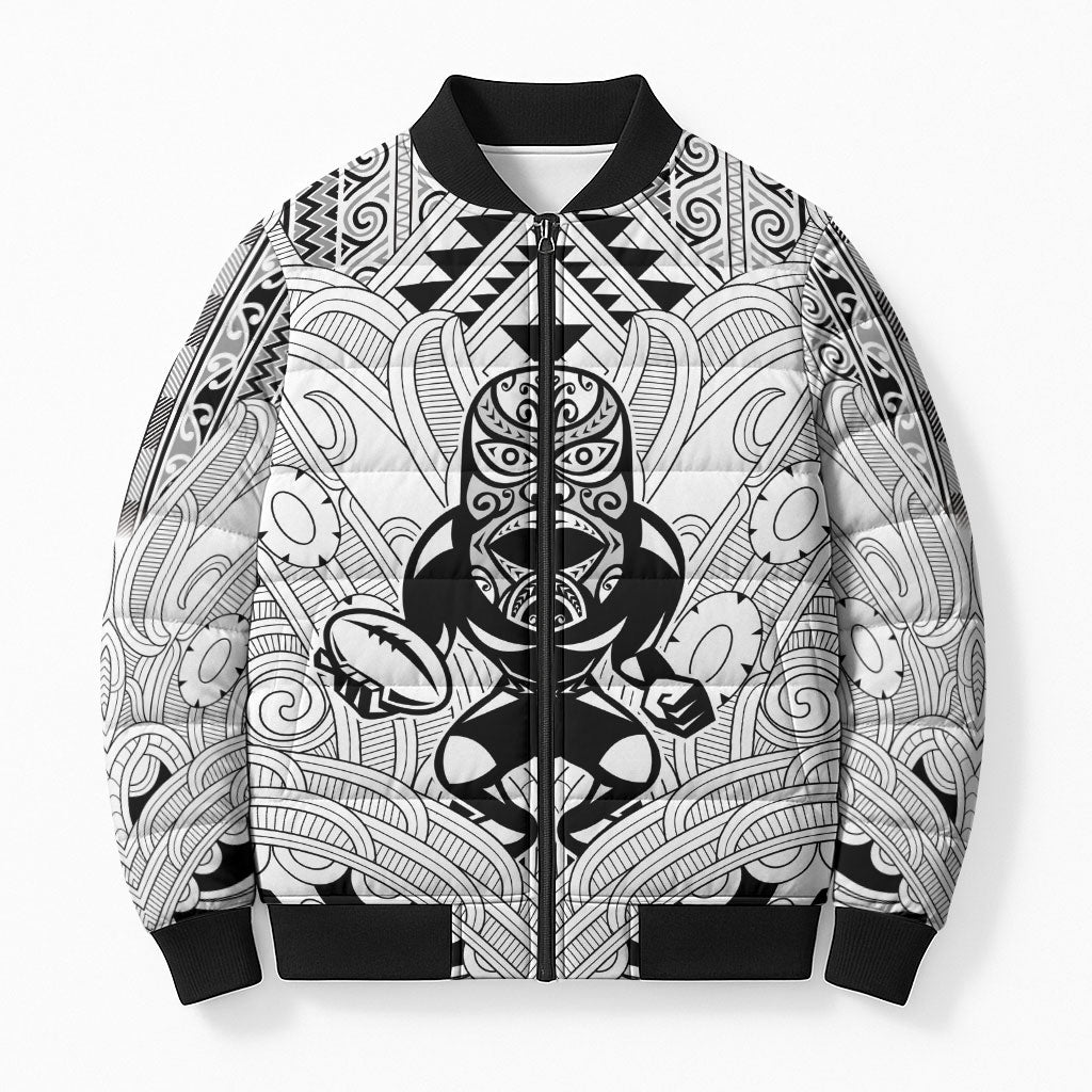 2026 Autumn Rugby Nations New Zealand Custom Bomber Puffer Jacket White Kowhaiwhai Maori Tribal Taniko Motif