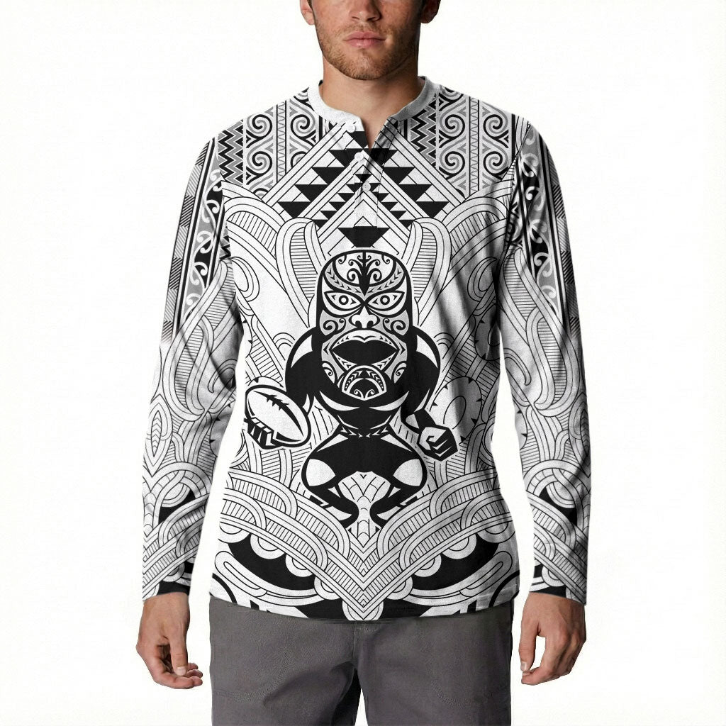 2026 Autumn Rugby Nations New Zealand Custom Button Sweatshirt White Kowhaiwhai Maori Tribal Taniko Motif LT9 - Polynesian Pride