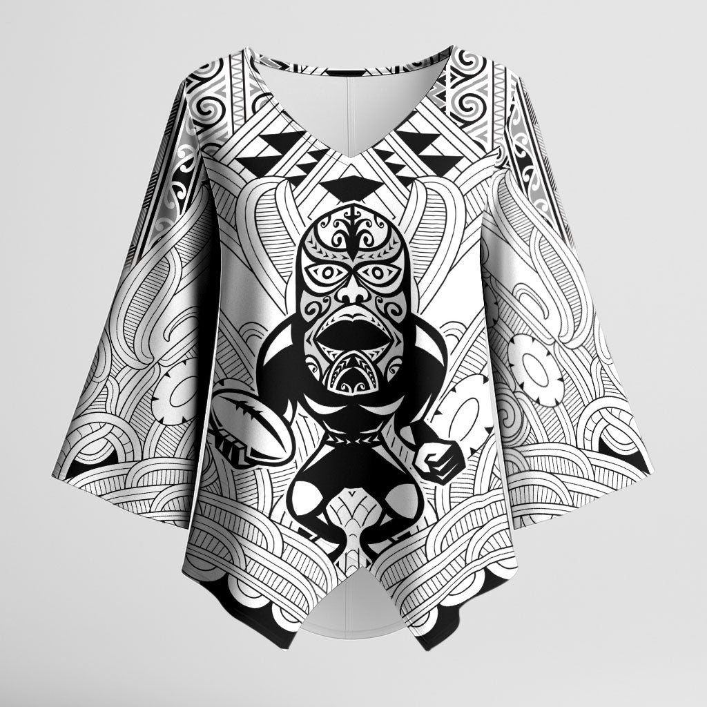 2026 Autumn Rugby Nations New Zealand Custom Kimono Sleeve Blouse White Kowhaiwhai Maori Tribal Taniko Motif LT9 Female White - Polynesian Pride