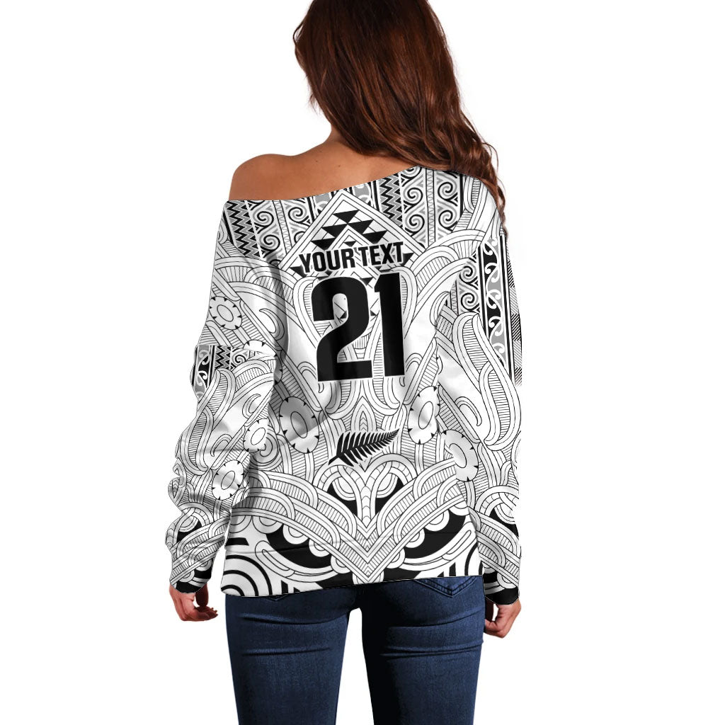 2026 Autumn Rugby Nations New Zealand Custom Off Shoulder Sweater White Kowhaiwhai Maori Tribal Taniko Motif LT9 - Polynesian Pride