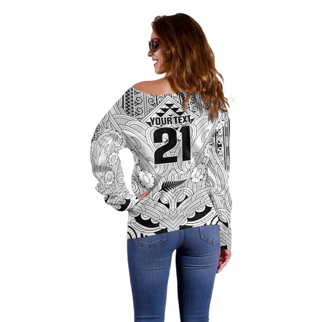 2026 Autumn Rugby Nations New Zealand Custom Off Shoulder Sweater White Kowhaiwhai Maori Tribal Taniko Motif LT9 - Polynesian Pride