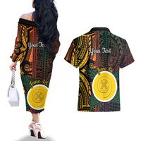 Personalised Shefa Day Couples Matching Off The Shoulder Long Sleeve Dress and Hawaiian Shirt Happy June 18 Vanuatu Province LT14 - Polynesian Pride