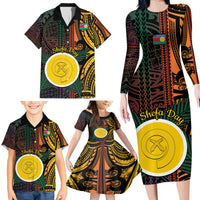 Personalised Shefa Day Family Matching Long Sleeve Bodycon Dress and Hawaiian Shirt Happy June 18 Vanuatu Province LT14 - Polynesian Pride