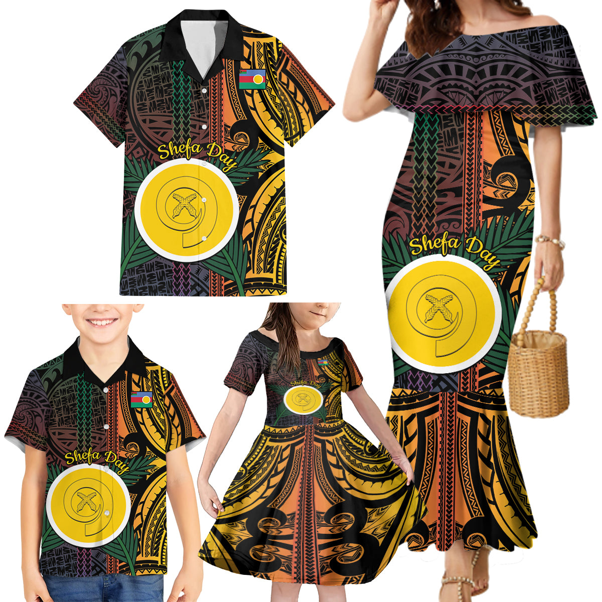 Personalised Shefa Day Family Matching Mermaid Dress and Hawaiian Shirt Happy June 18 Vanuatu Province LT14 - Polynesian Pride
