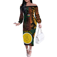 Personalised Shefa Day Family Matching Off The Shoulder Long Sleeve Dress and Hawaiian Shirt Happy June 18 Vanuatu Province LT14 Mom's Dress Black - Polynesian Pride