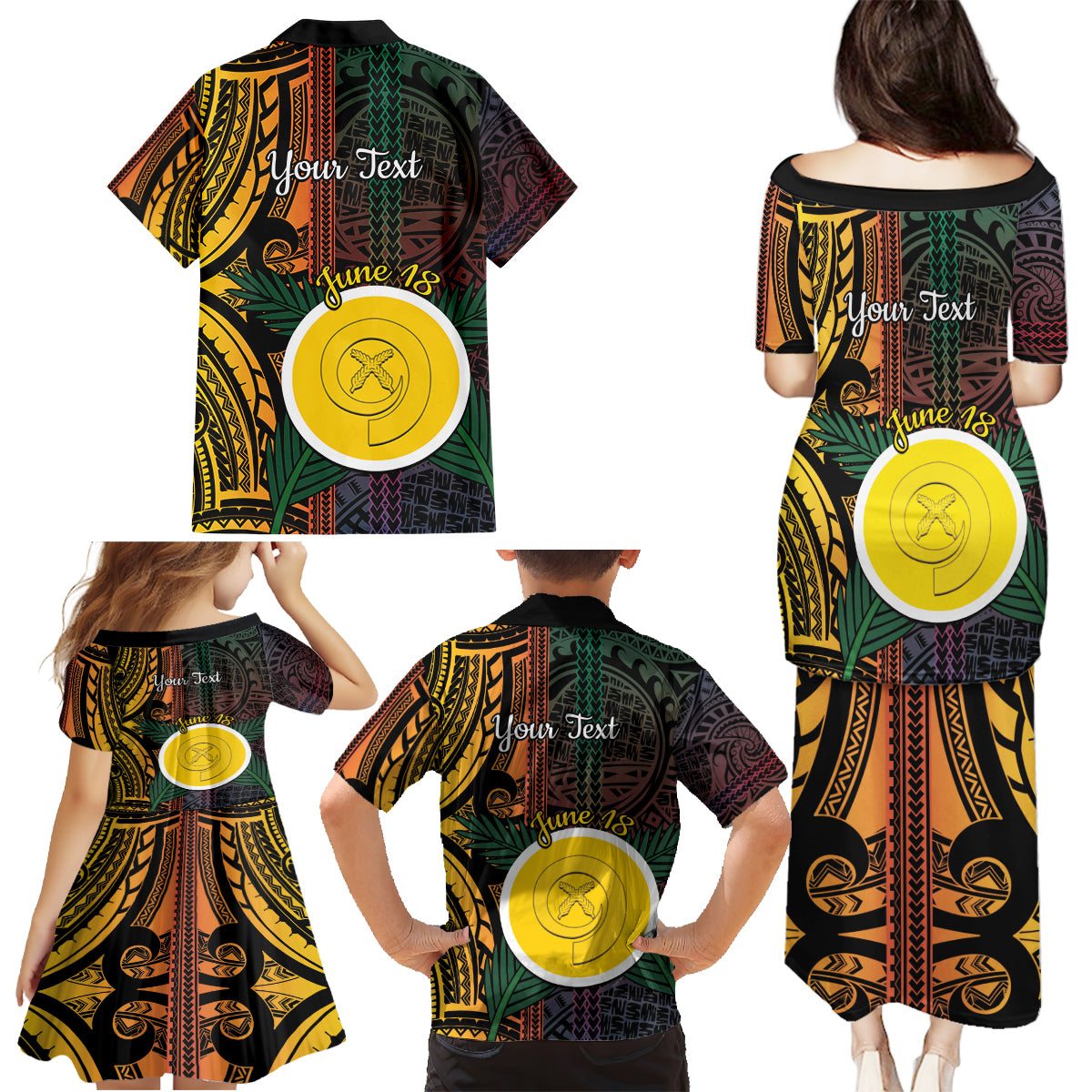 Personalised Shefa Day Family Matching Puletasi and Hawaiian Shirt Happy June 18 Vanuatu Province LT14 - Polynesian Pride