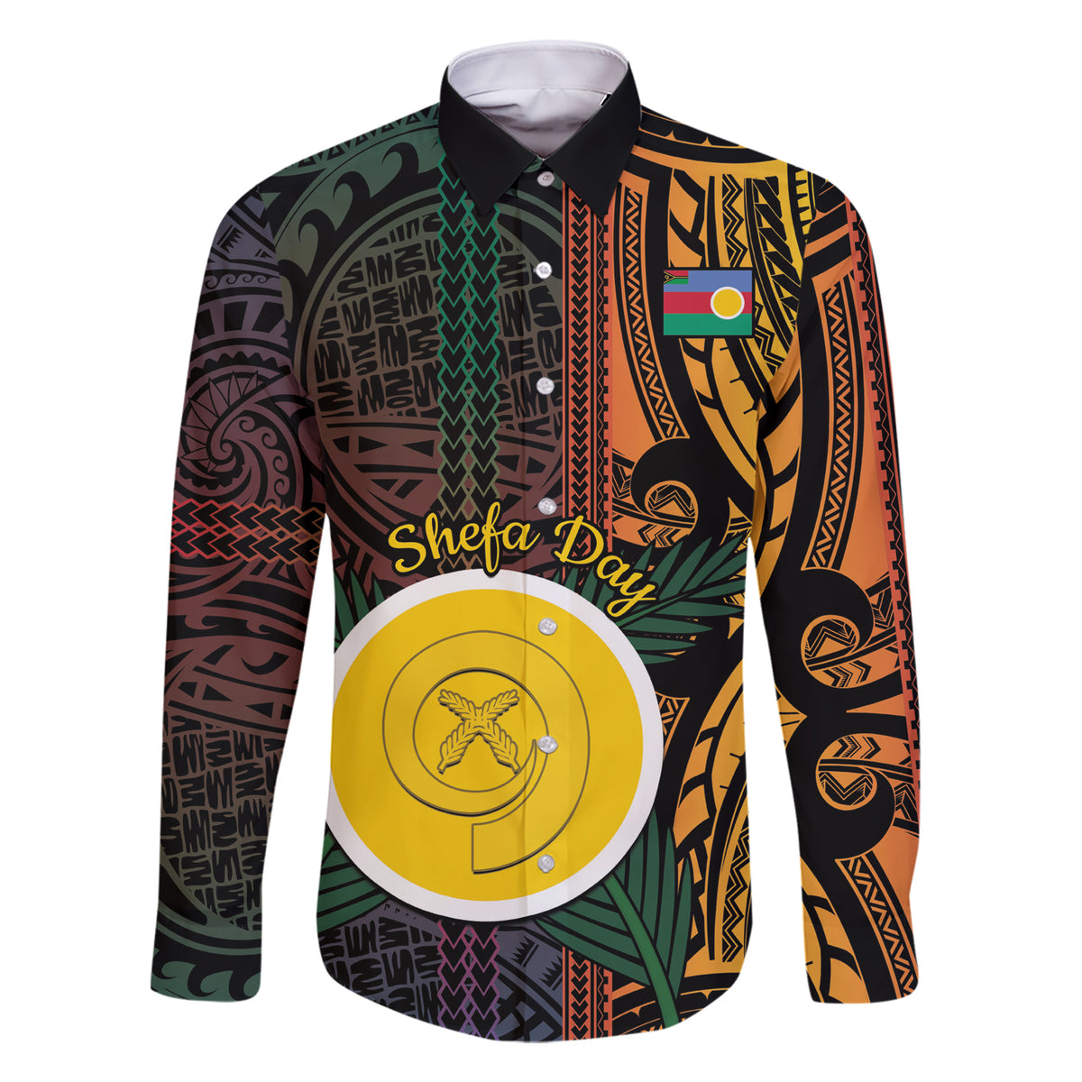 Personalised Shefa Day Family Matching Short Sleeve Bodycon Dress and Hawaiian Shirt Happy June 18 Vanuatu Province LT14 Dad's Shirt - Long Sleeve Black - Polynesian Pride