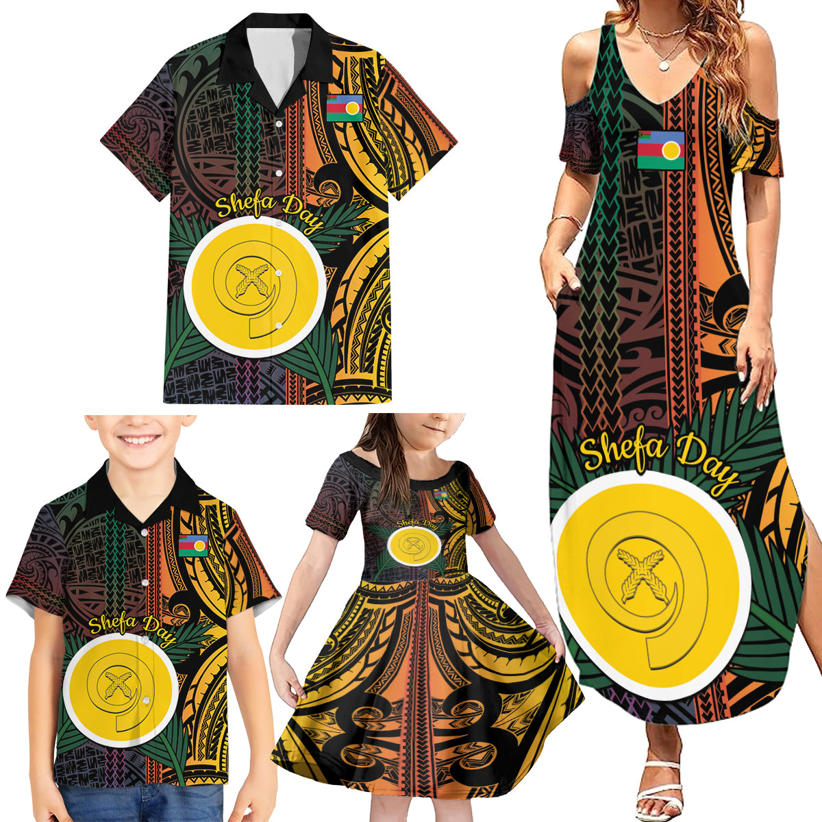 Personalised Shefa Day Family Matching Summer Maxi Dress and Hawaiian Shirt Happy June 18 Vanuatu Province LT14 - Polynesian Pride