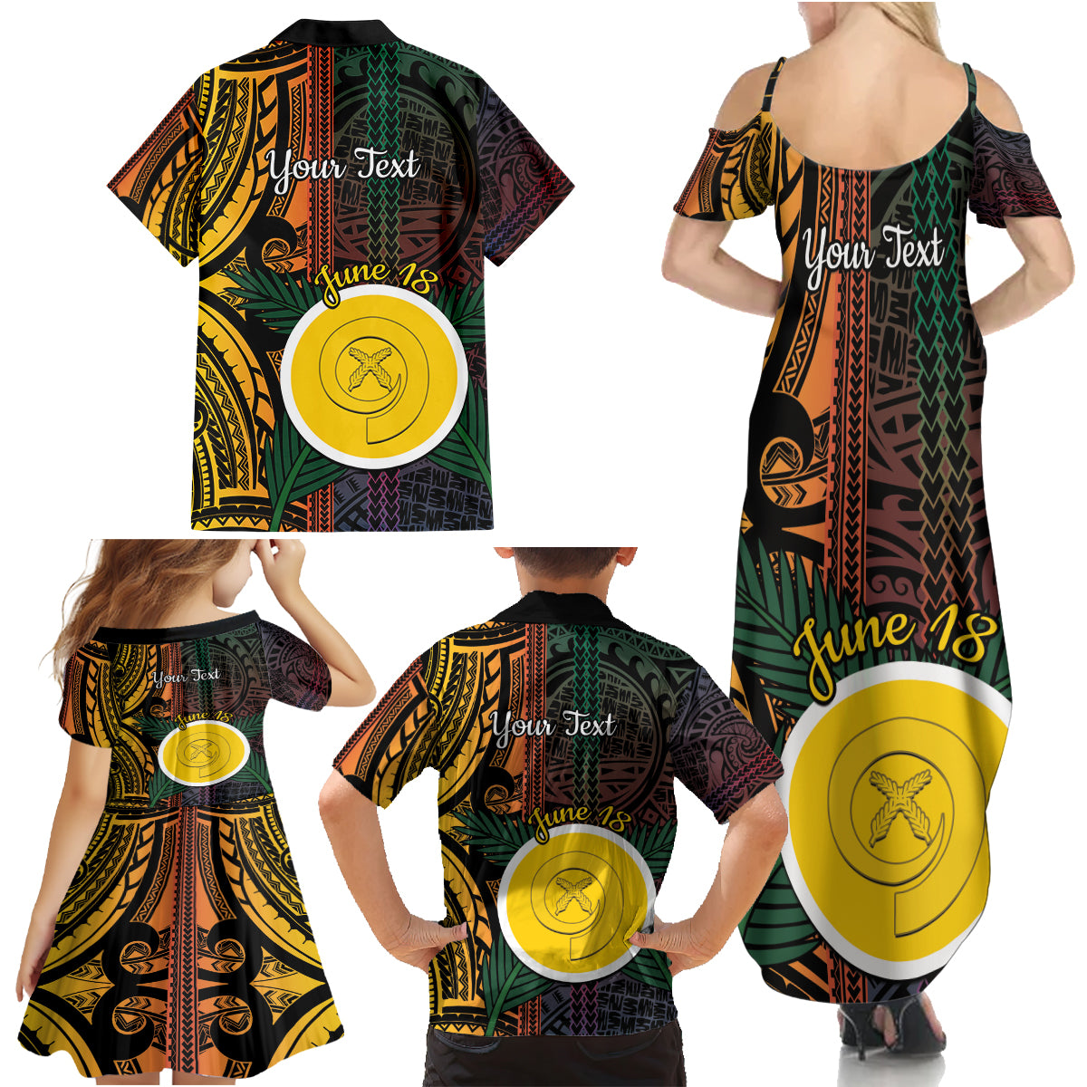 Personalised Shefa Day Family Matching Summer Maxi Dress and Hawaiian Shirt Happy June 18 Vanuatu Province LT14 - Polynesian Pride