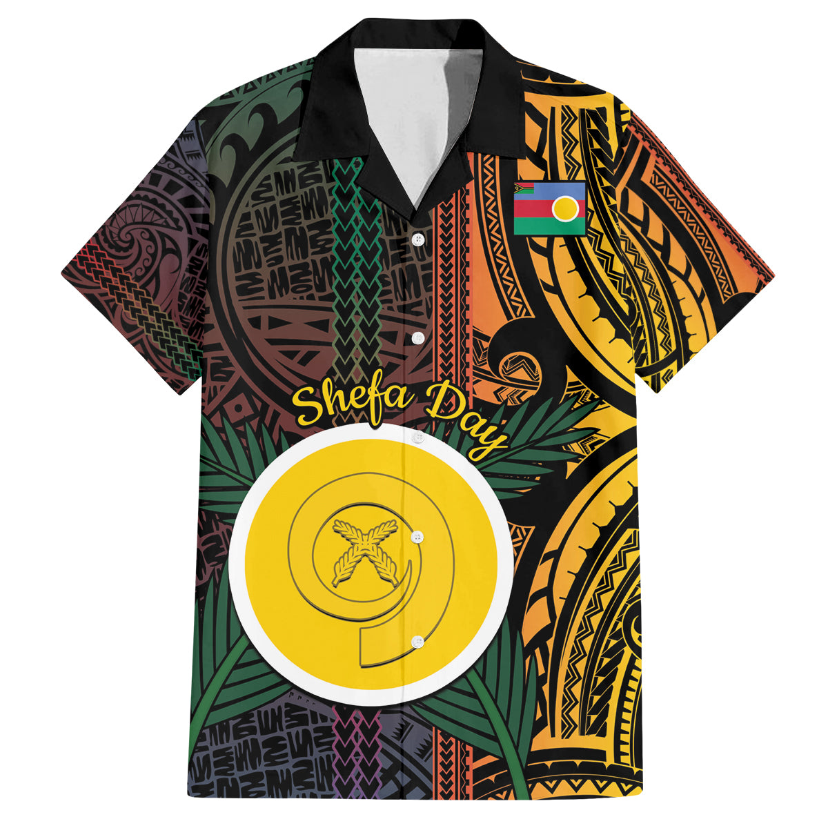 Personalised Shefa Day Family Matching Summer Maxi Dress and Hawaiian Shirt Happy June 18 Vanuatu Province LT14 Dad's Shirt - Short Sleeve Black - Polynesian Pride