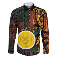 Personalised Shefa Day Family Matching Summer Maxi Dress and Hawaiian Shirt Happy June 18 Vanuatu Province LT14 Dad's Shirt - Long Sleeve Black - Polynesian Pride